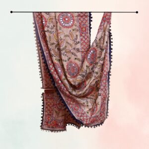 Blue Cream Pompom Phulkari Dupatta