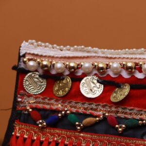 House Of Kara Tribal Hand Bag With Metal Frill & Inner Zip