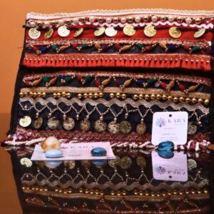 House Of Kara Tribal Hand Bag With Metal Frill & Inner Zip