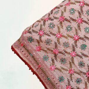 House of Kara Pink Floral Pattern Phulkari Dupatta