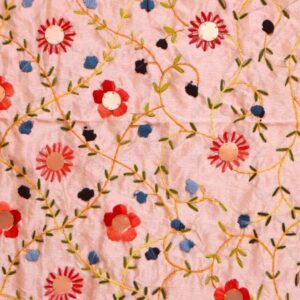 House of Kara Red Pompom Floral Pattern Phulkari Dupatta