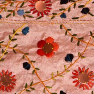 House of Kara Red Pompom Floral Pattern Phulkari Dupatta