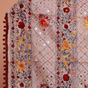 House of Kara Red Pompom Phulkari Dupatta